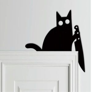 MURDER MITTENS & LAZY ASS CAT DOOR FRAME METAL DECOR SET OF 2